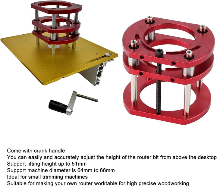 Frästisch-Hebesystem Oberfräserheber Router Lift 4-Klemm-Fräser-Hebebasis mit Griff für 64-mm- Bis 6