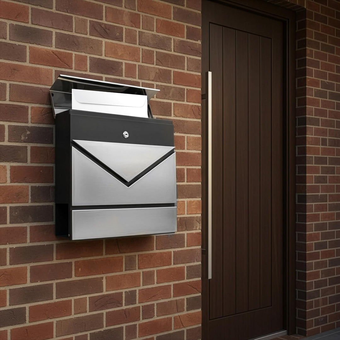 Grafner Premium Briefkasten personalisiert, Edelstahl mit Zeitungsfach und 2 Schlüssel, moderner Pos