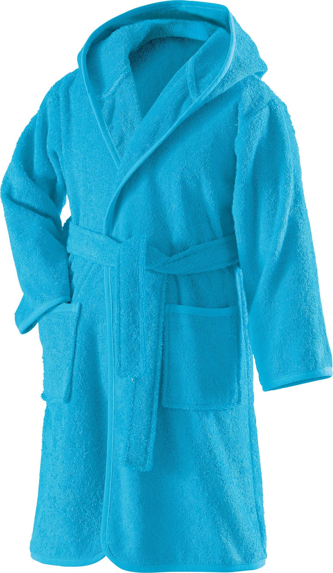 Erwin Müller Kinder-Bademantel mit Kapuze uni Frottier türkis Grösse 122/128 - weich, flauschig, sau