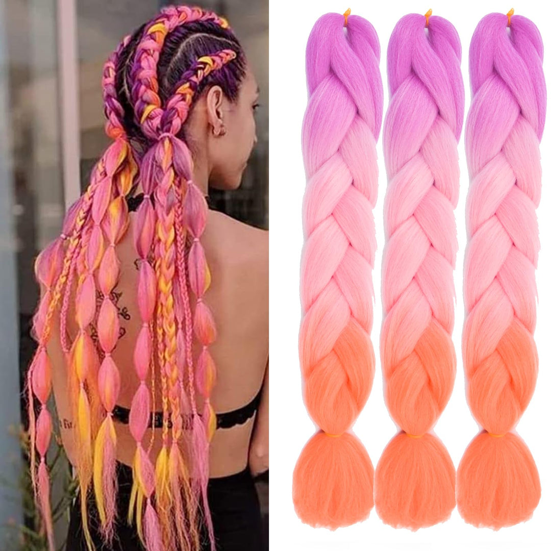 Ombre Braiding Hair, 3 Pack Kanekalon Hair Braids Extension, Jumbo Braid Hair Extensions 24 Inches B