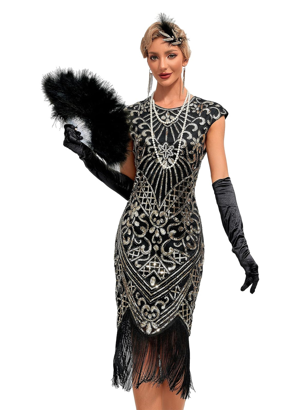 VILOREE 1920s Kleid Damen Flapper Charleston Kleid Gatsby Pailletten Cocktail Abschlussballkleid Par