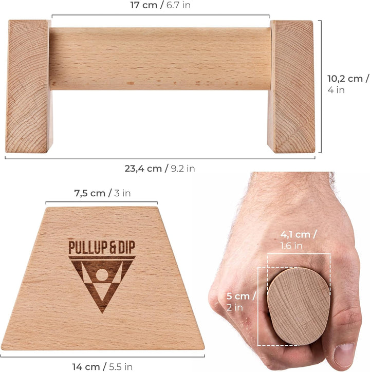 PULLUP & DIP Liegestützgriffe Handstandgriffe mit rundem Holz Griff und hochbelastbarem Stahl - ruts