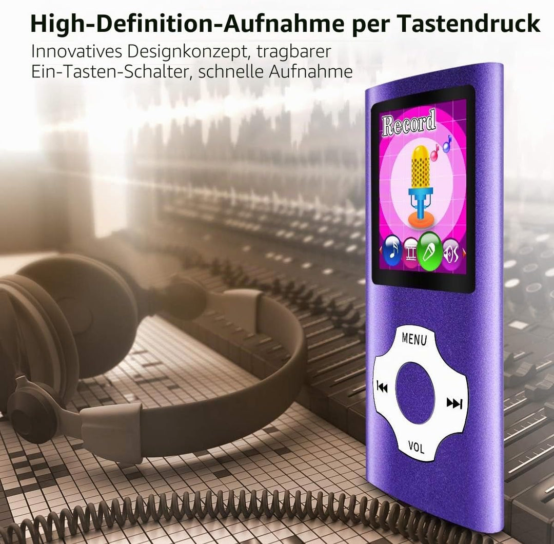Mymahdi MP3/MP4-Player, lila mit 1,8-Zoll-LCD-Bildschirm und Memory-Karten-Slot, Support für Max 128