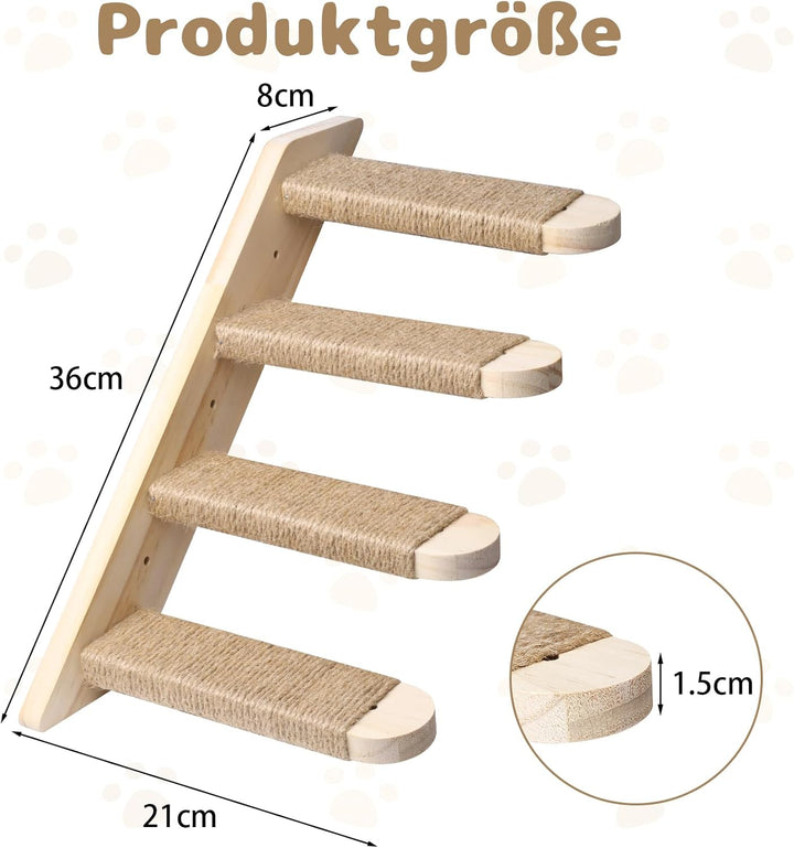 Katzentreppe Wand 4 Stufen Kletterwand für Katzen, DIY Kletterwand Katzen, Katzenleiter Mit Juteseil