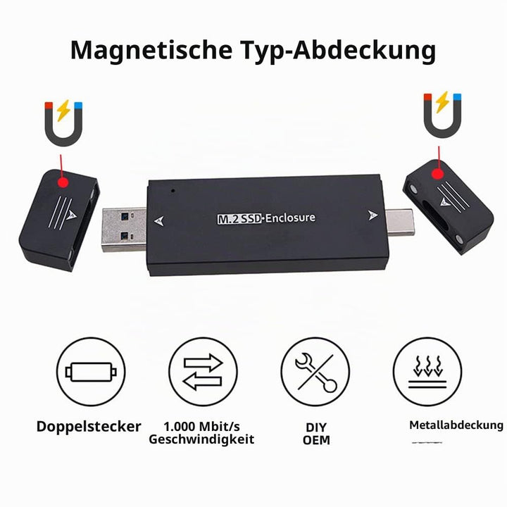 Cablecc Combo Typ-C & USB 3.0 zu NVME M-Key M.2 NGFF SATA SSD PCBA Gehäuse 2230/2242mm Adapter RTL92