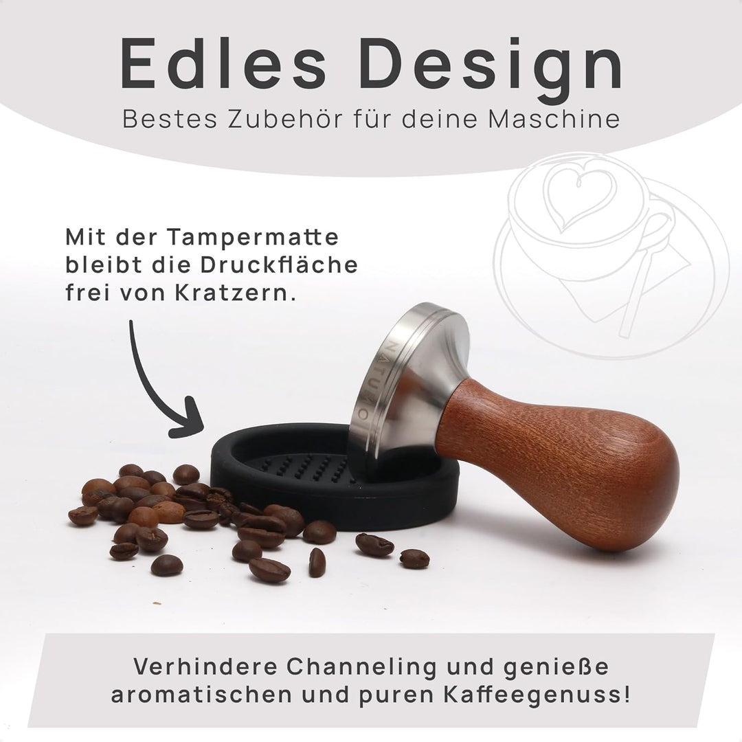 NATUMO Espresso Tamper 51mm mit Holzgriff, Siebträger Zubehör, Kaffe Tamper Set Holz mit Tampermatte