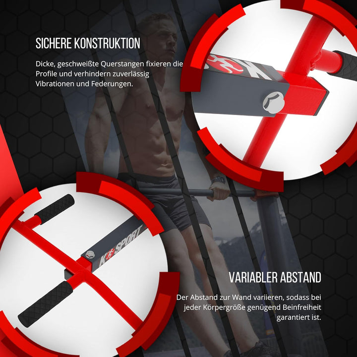 K-Sport: X-MAX-Klimmzugstange zur Wandmontage I Kraftstation mit Pull-Up Bar &amp; 3 Griffen I Klimmzugt