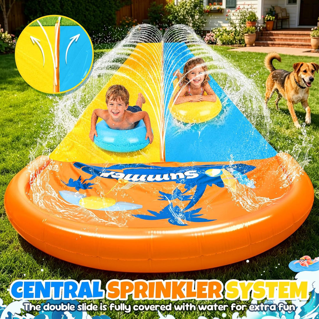 JONRRYIN 950cm Wasserrutsche, Extra Lange Doppel Garten Wasserrutsche mit 2 Aufblasbare Boards 1.55m
