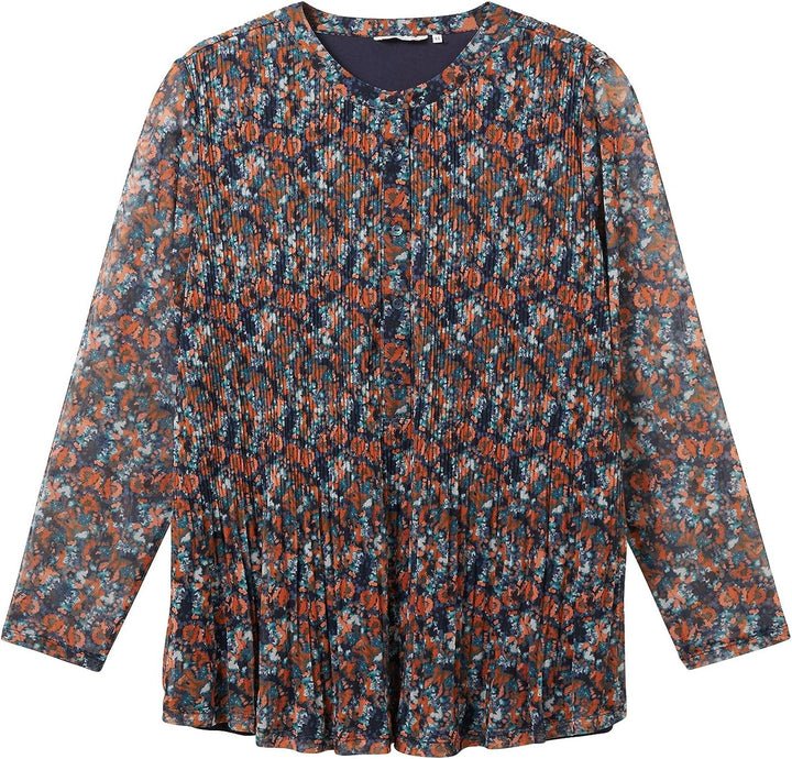 TOM TAILOR Damen 1039920 Mesh-Langarmshirt Bluse mit Muster (1er Pack) 48 32370 - Navy Small Tie Dye