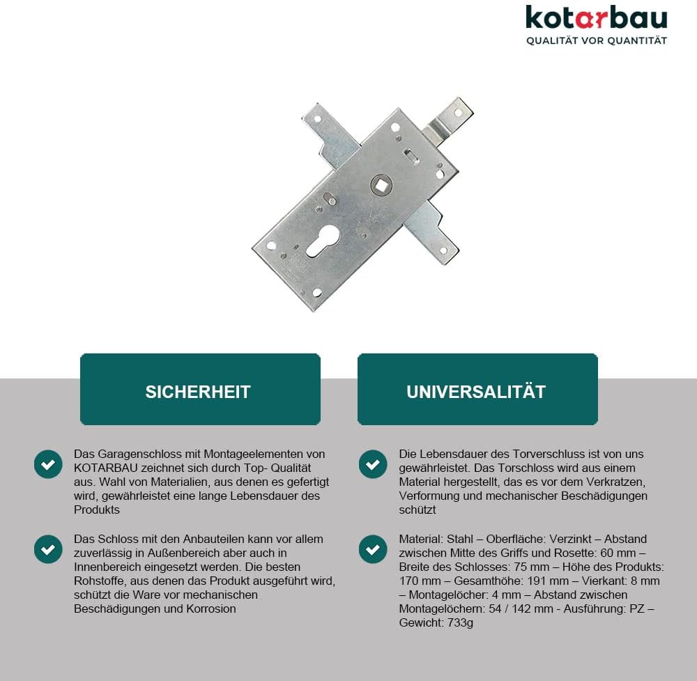 KOTARBAU® Garagenschloss 60 mm Stahl Torschloss Garagentorschloss Profilzylinder für Schwingtore Tor