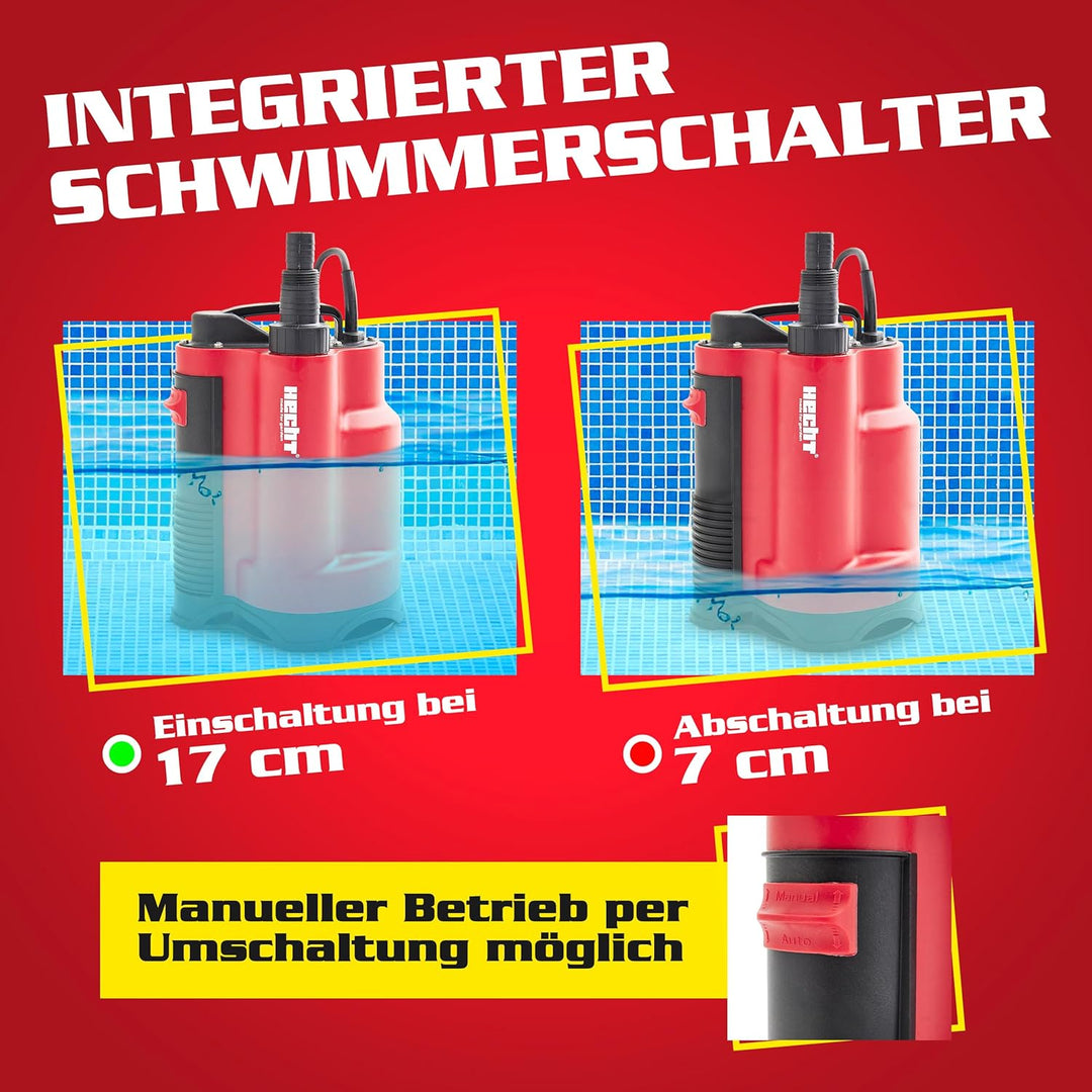 HECHT Tauchpumpe 750 W – 13 000 l/h Schmutzwasser &amp; Klarwasser Automatik-Schwimmerschalter – Bis 9 m