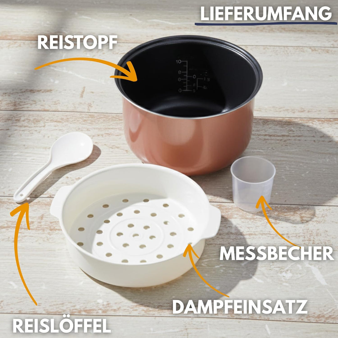 Reiskocher 5 Liter RK50 – Elektrischer Reiskocher & Multikocher für Sushi Reis mit Antihaft-Topf, 3D