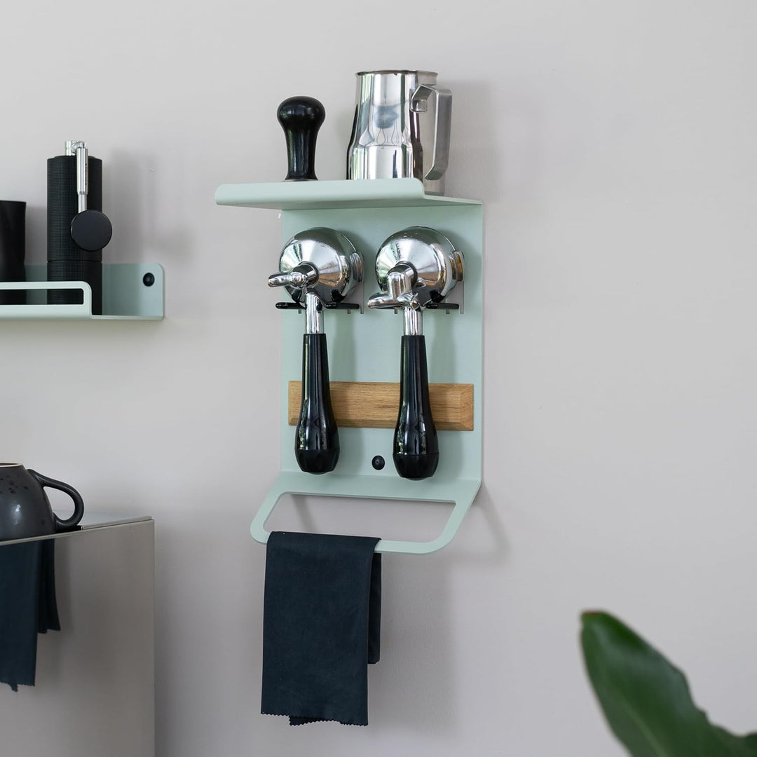 FLATE® Barista Rack Mini: Kompaktes Wandregal für Barista Zubehör mit Siebträgerhalter (Orange), Ora