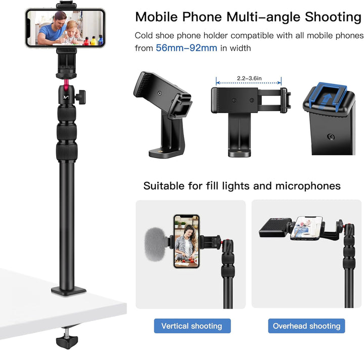 Victiv Kamera Tischhalterung, 37cm-105cm Kamera Tischstativ für DSLR Canon, Lichtstativ Klemmstativ