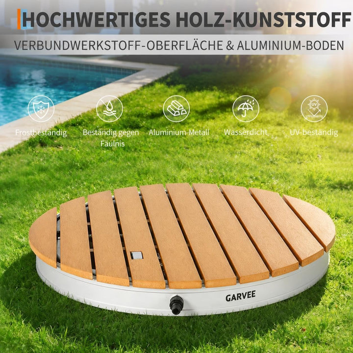 Premium WPC Saunadusche Sommer Pooldusche, Gartendusche Rund mit Fussrad, Aussendusche Witterungsbes