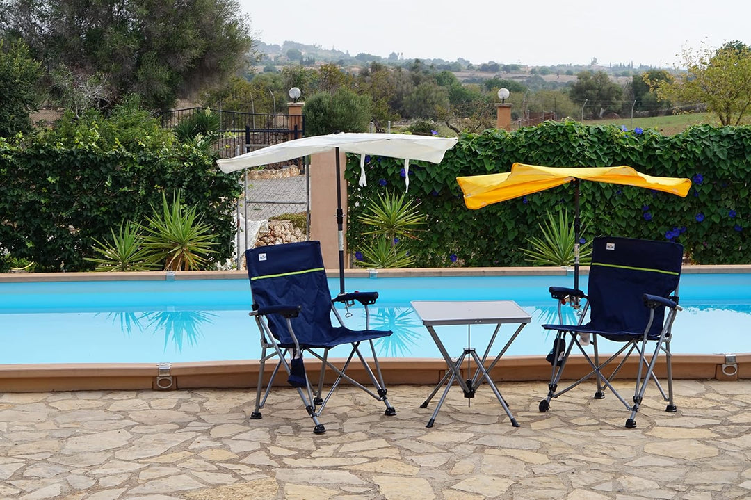 MIT Fächerschirm Weiss Camping- Reise -Set Holly' S JUBILÄUMSET - 2 FALTSTÜHLE + 1 KLAPPTISCH + TRAG
