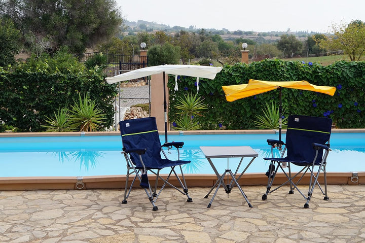 MIT Fächerschirm Weiss Camping- Reise -Set Holly' S JUBILÄUMSET - 2 FALTSTÜHLE + 1 KLAPPTISCH + TRAG