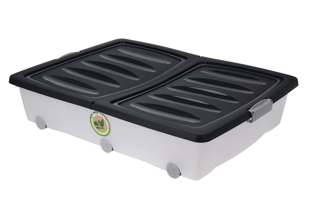 Spetebo Unterbettkommode mit Klappverschluss - 60 Liter/schwarz - Kunststoff Aufbewahrungs Rollbox -