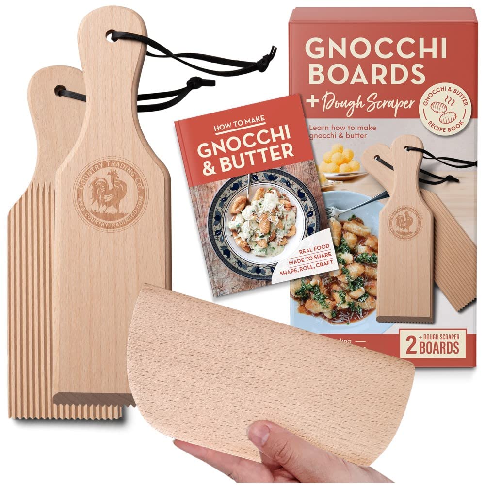 Gnocchi-Brett und Butterpaddel-Set mit Rezeptbuch | Pastamaker Geschenk für Köche | Seien Sie ein Ex