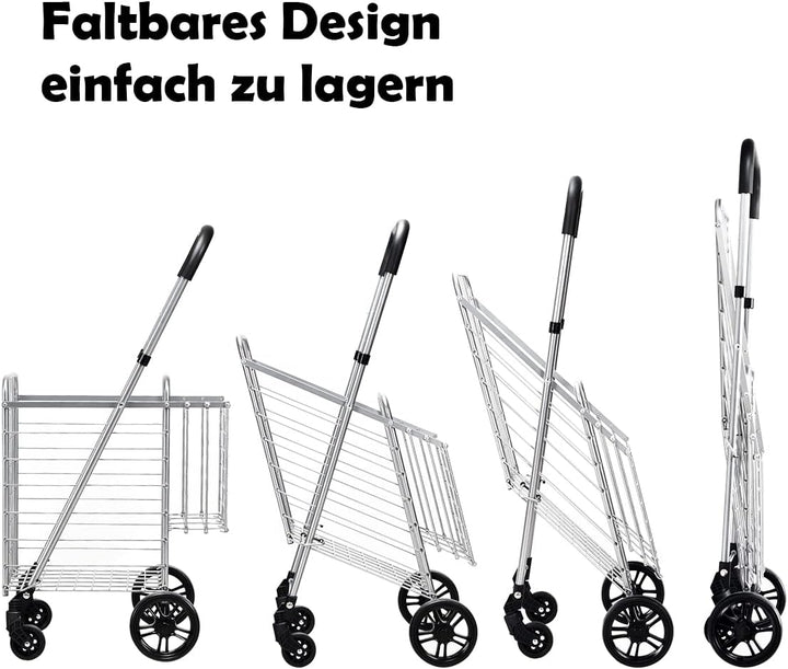 GOPLUS Klappbarer Einkaufswagen, Einkaufstrolley mit Verstellbarem Griff &amp; 4 Universalrädern, Rollwa