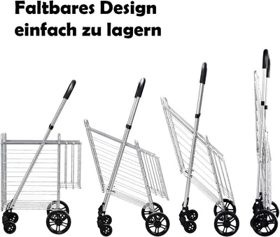 GOPLUS Klappbarer Einkaufswagen, Einkaufstrolley mit Verstellbarem Griff & 4 Universalrädern, Rollwa