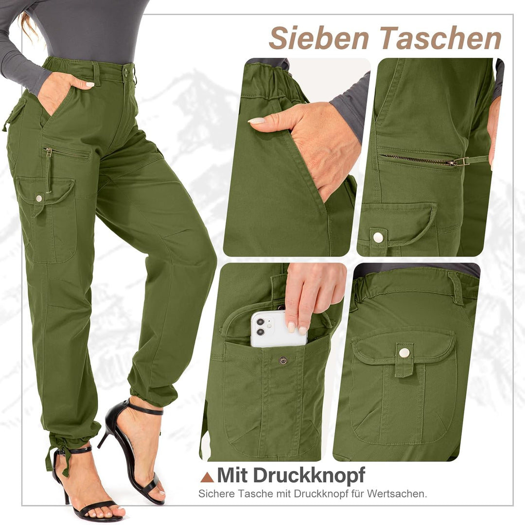 Cargohose Damen Hosen Multi Taschen Wanderhose Outdoorhose Baumwolle Arbeitshose Jogginghose Relaxed