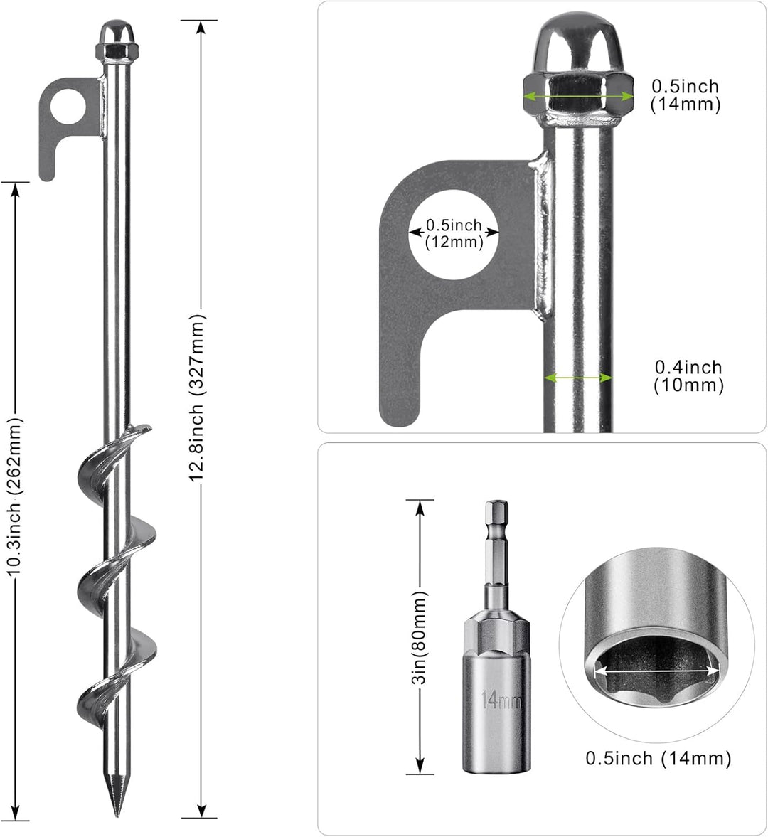 30,5 cm Bodenanker, 4 Stück robuste Zeltheringe, wiederverwendbar, für Campingzelte, Trampoline, Sch