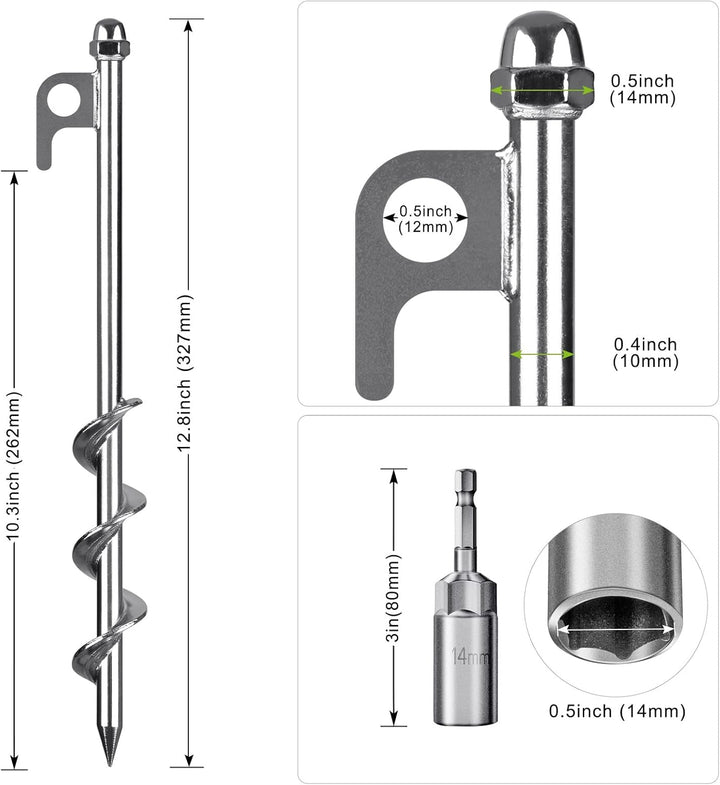 30,5 cm Bodenanker, 4 Stück robuste Zeltheringe, wiederverwendbar, für Campingzelte, Trampoline, Sch