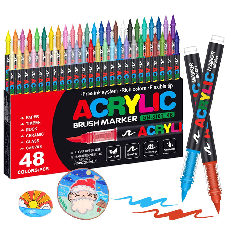 Laconile 48 Farben Acrylstifte für Steine Wasserfest, Brush Tip Acrylic Pens Set, Schnelltrocknend u