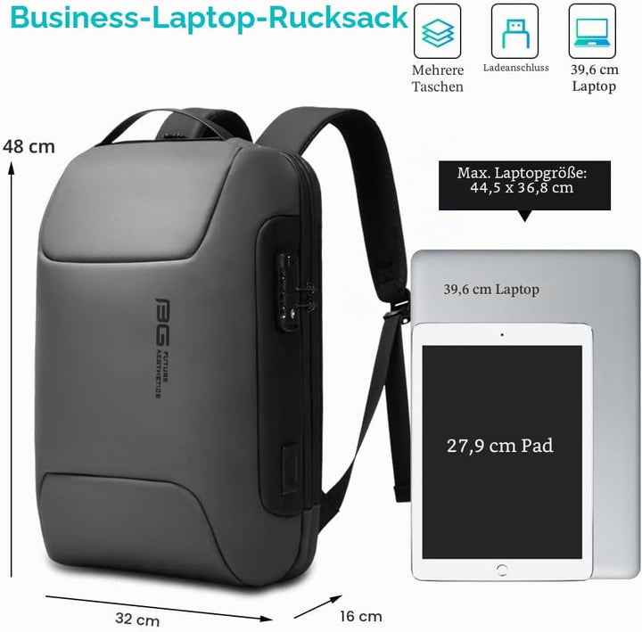 BANGE Anti-Diebstahl-Rucksack mit USB-Ladeanschluss, leichter Business-Rucksack für Damen und Herren