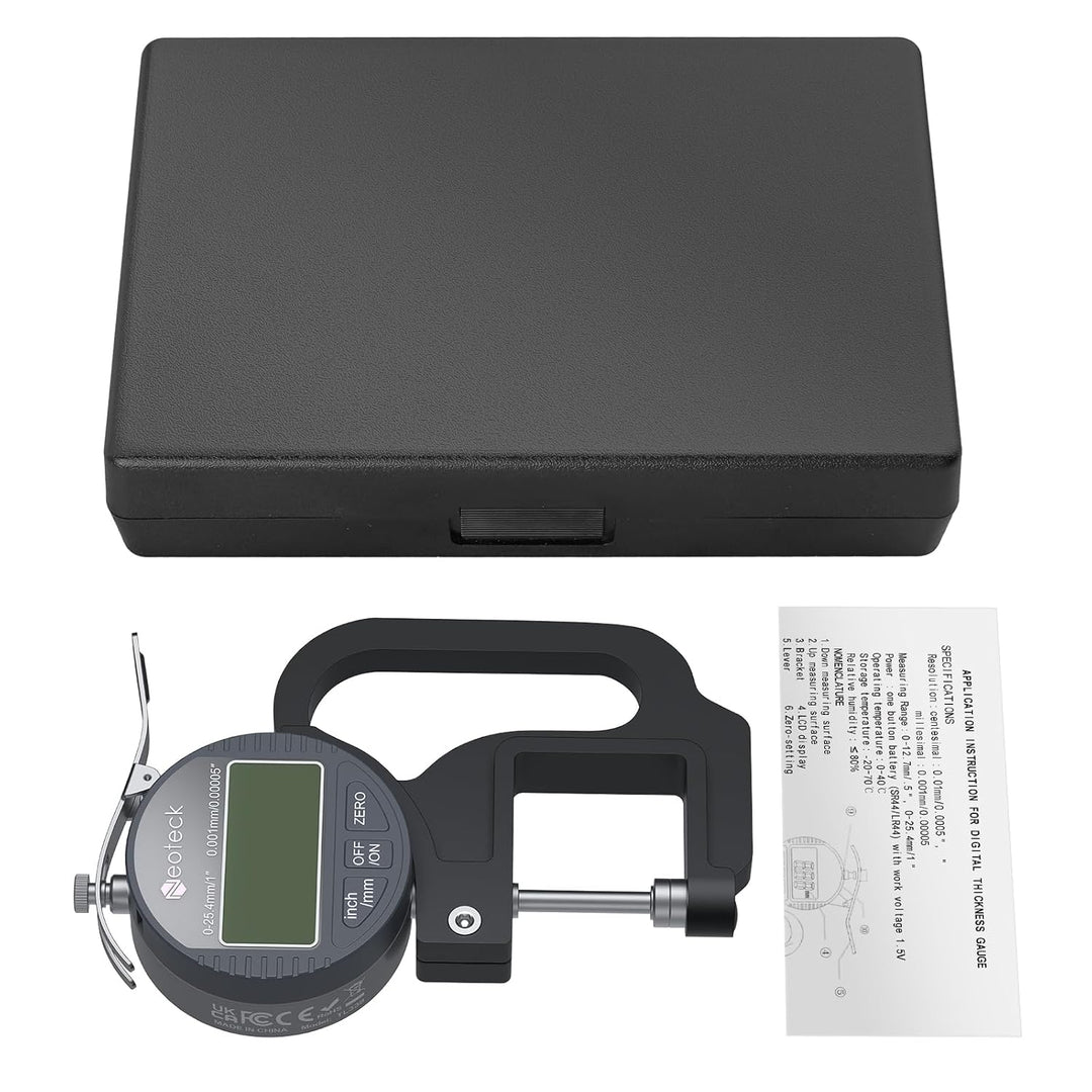 Neoteck Tragbares digitales Dickenmessgerät 0-25,4 mm Messbereich 0,001/0,00005 '' elektronischer Mi