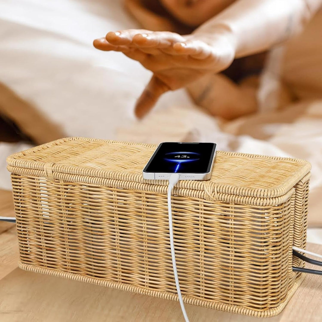 Rattan-Kordelkorb, Kabelkasten-Organizer Box, Atmungsaktiv für USB-Hubs und Heimgebrauch