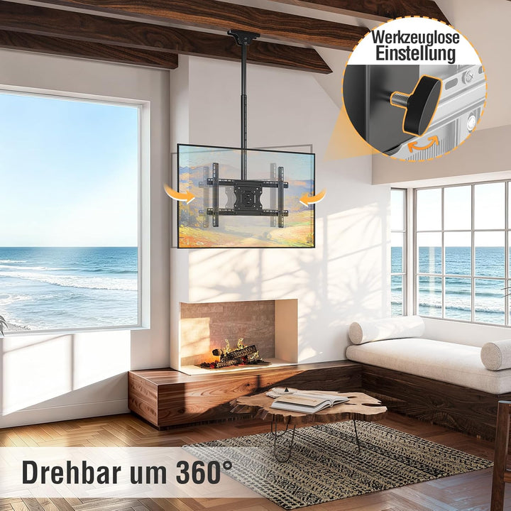 ELIVED TV Deckenhalterung für die meisten 37-75 Zoll Flach & Curved Fernseher bis zu 50KG, max. VESA