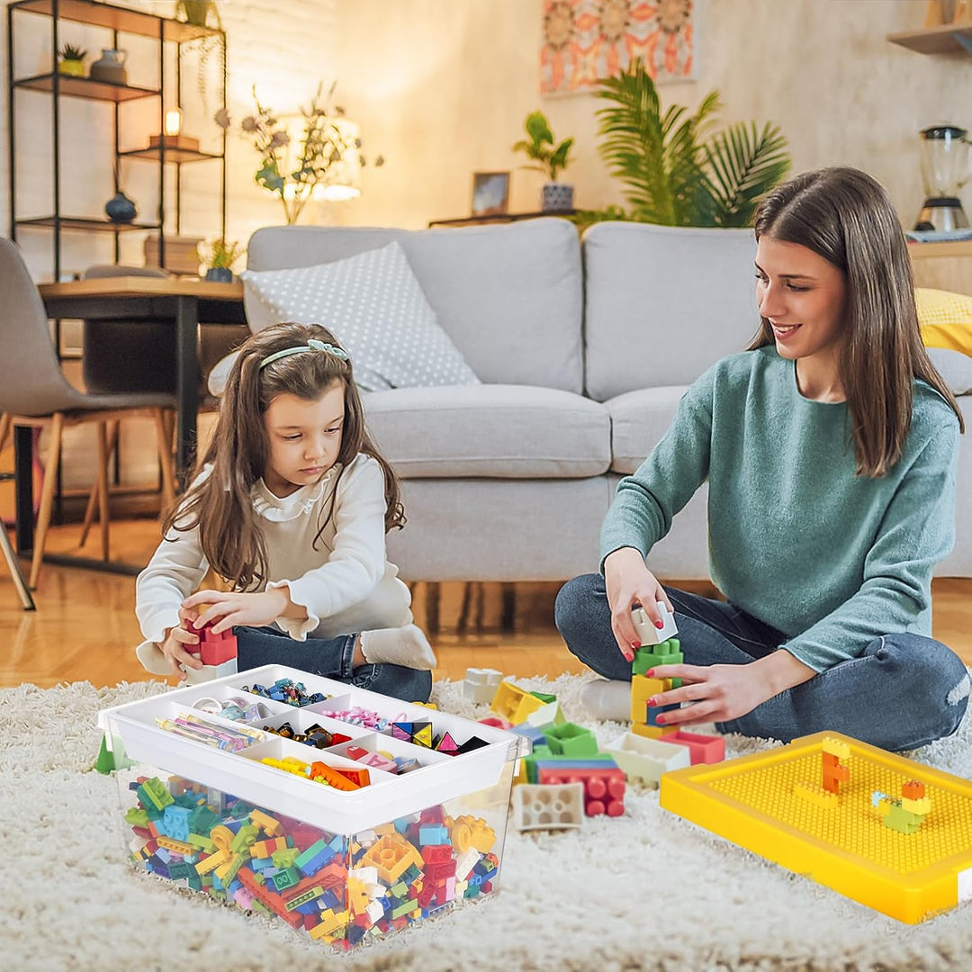 Aufbewahrungsbox Spielzeug mit Deckel & AbnehmbaresTablett & Bauplatte,Spielzeug Box aus PP,Aufbewah