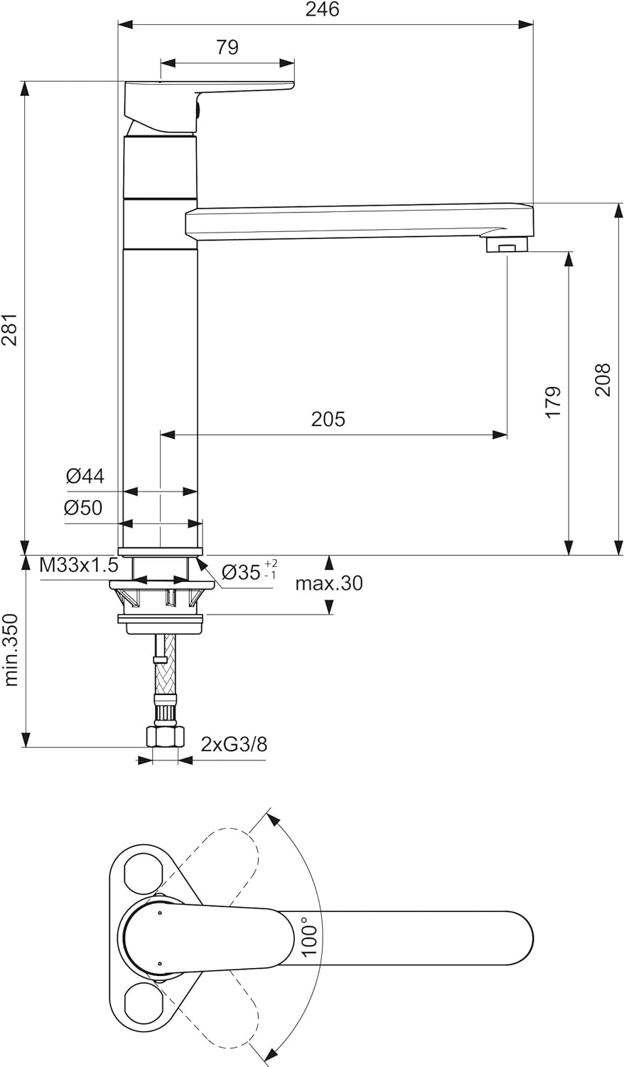 Ideal Standard BC501AA Cerafine O Küchenarmatur hoher Auslauf, Chrom, Chrom