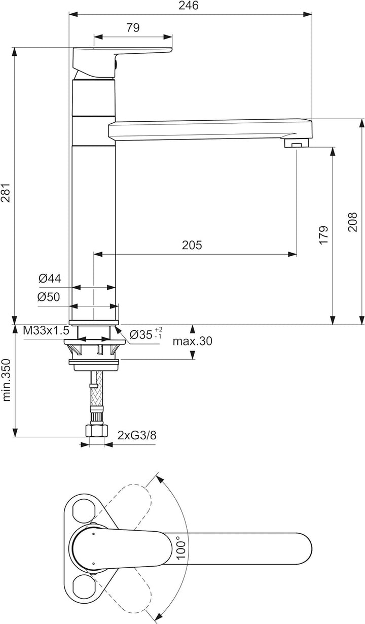 Ideal Standard BC501AA Cerafine O Küchenarmatur hoher Auslauf, Chrom, Chrom