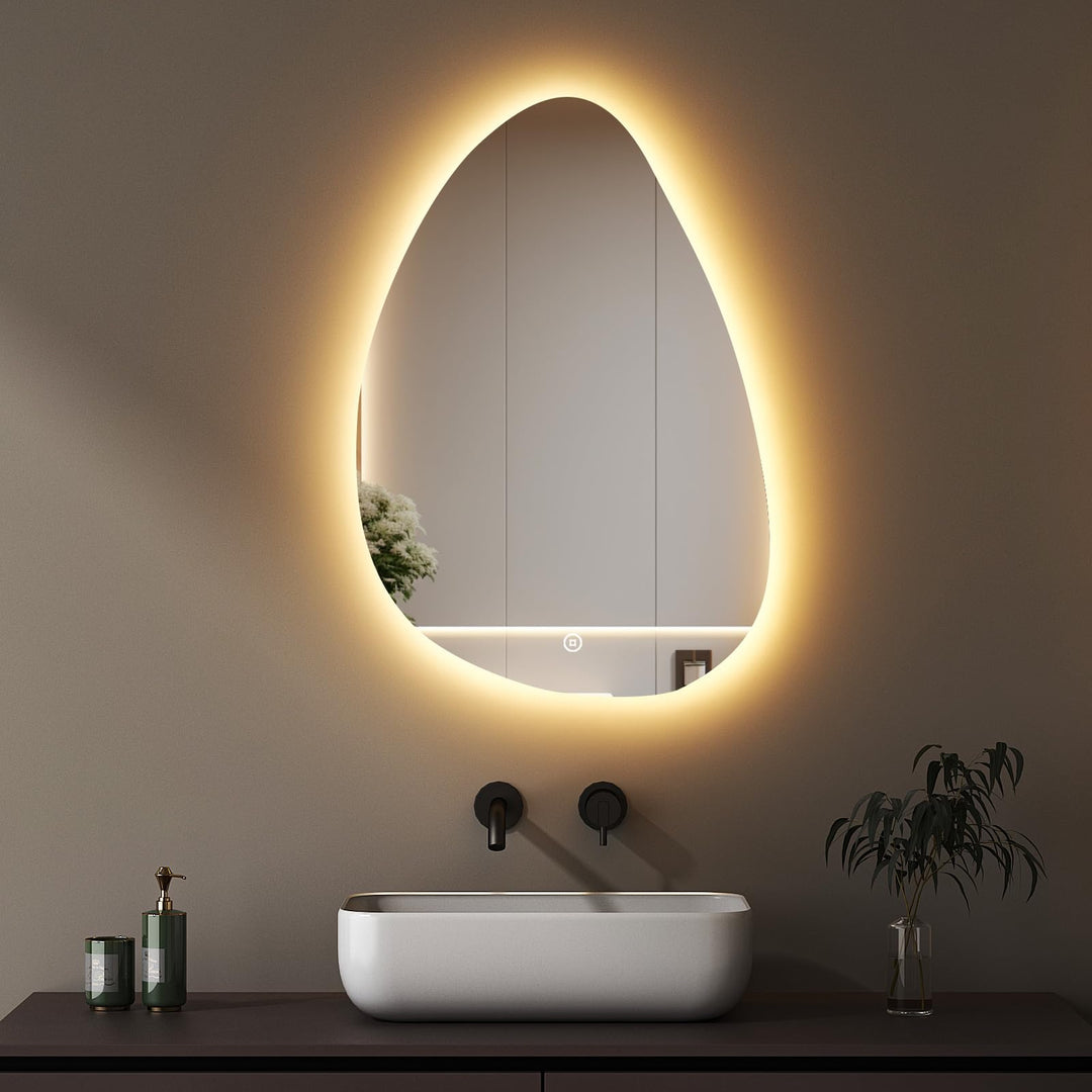 Boromal Asymmetrischer Spiegel mit Beleuchtung 55x80cm Asymmetrischer Badspiegel mit Beleuchtung LED