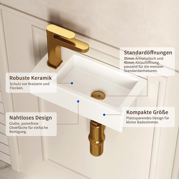 DeerValley DV-1V081L Badezimmerwaschbecken aus Keramik zur Wandmontage, Kleines Badezimmer, Weisses