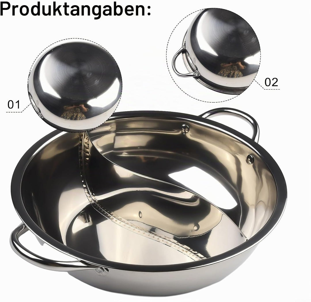 Shabu Topf, Doppelflavor 28 cm,hotpot hot Pot Topf Edelstahl,shabu shabu Topf Shabu Hot Pot mit Tren