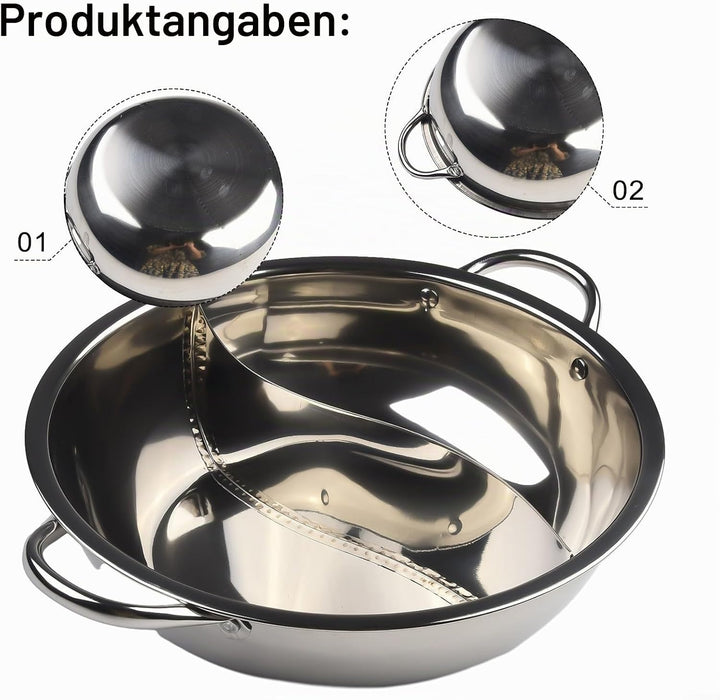 Shabu Topf, Doppelflavor 28 cm,hotpot hot Pot Topf Edelstahl,shabu shabu Topf Shabu Hot Pot mit Tren