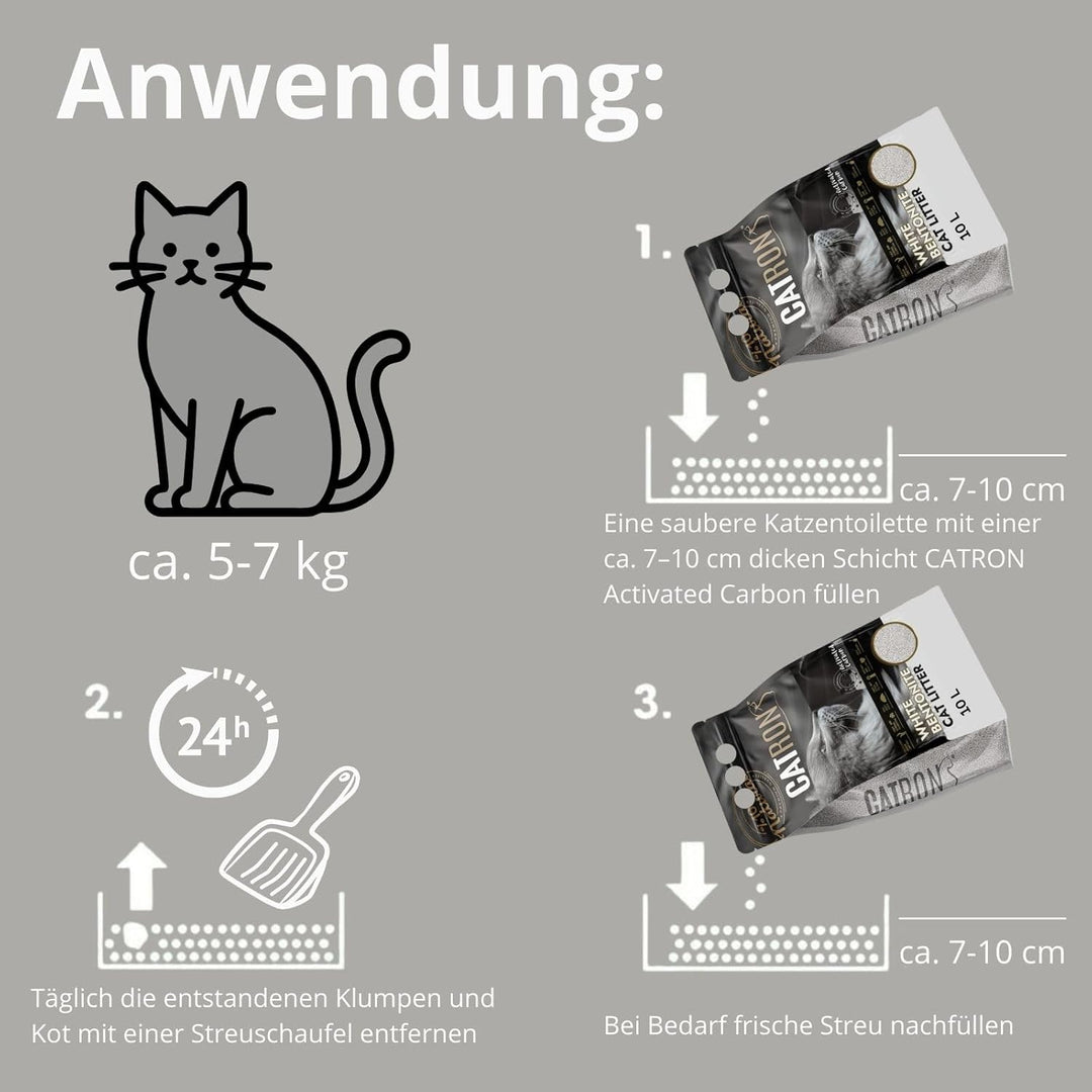 Vorteilspack 2×10 L Catron klumpende Katzenstreu Activated Carbon – Bentonitstreu mit Aktivkohle, ex