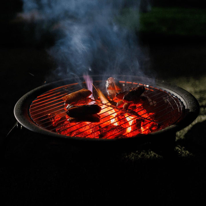 KONDELA Tragbare Feuerschale mit Grillrost und Funkenschutz | Feuerstelle für den Garten | 51 x 51 x