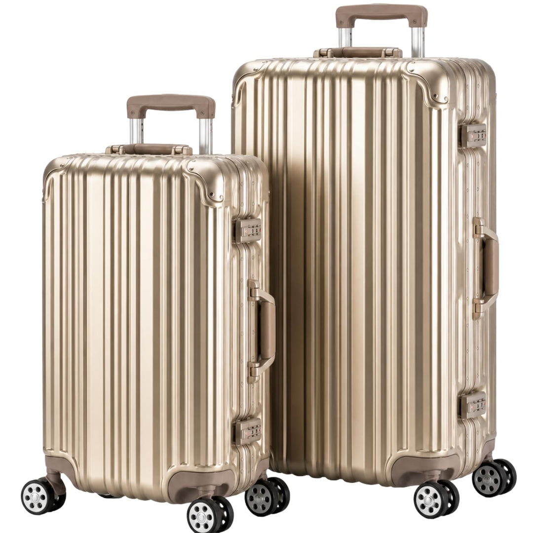 Travelhouse London Koffer Gold S-55cm, M-65cm · 2er-Set · Aluminium-Rahmen · Polykarbonat Hartschale