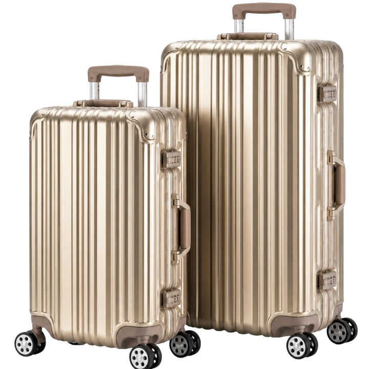 Travelhouse London Koffer Gold S-55cm, M-65cm · 2er-Set · Aluminium-Rahmen · Polykarbonat Hartschale