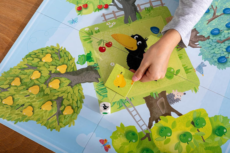 HABA Le Verger Jeu de dés passionant, avec 40 fruits en bois et des règles faciles à comprendre, jeu