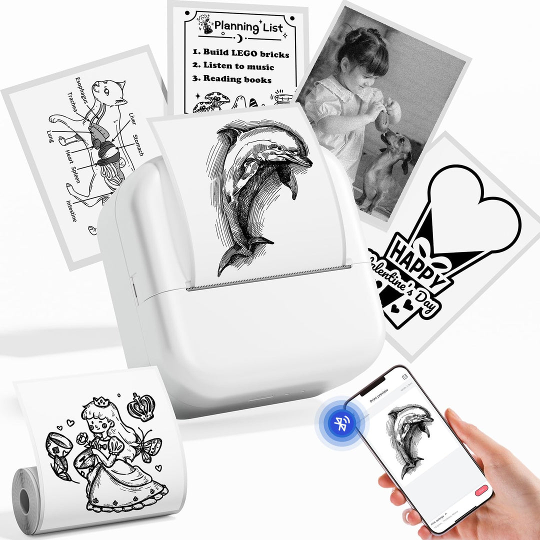 LabelCenter Sticker Drucker Mini Drucker für Smartphone Mini Sticker Drucker M02L,Sticker Drucker Mi