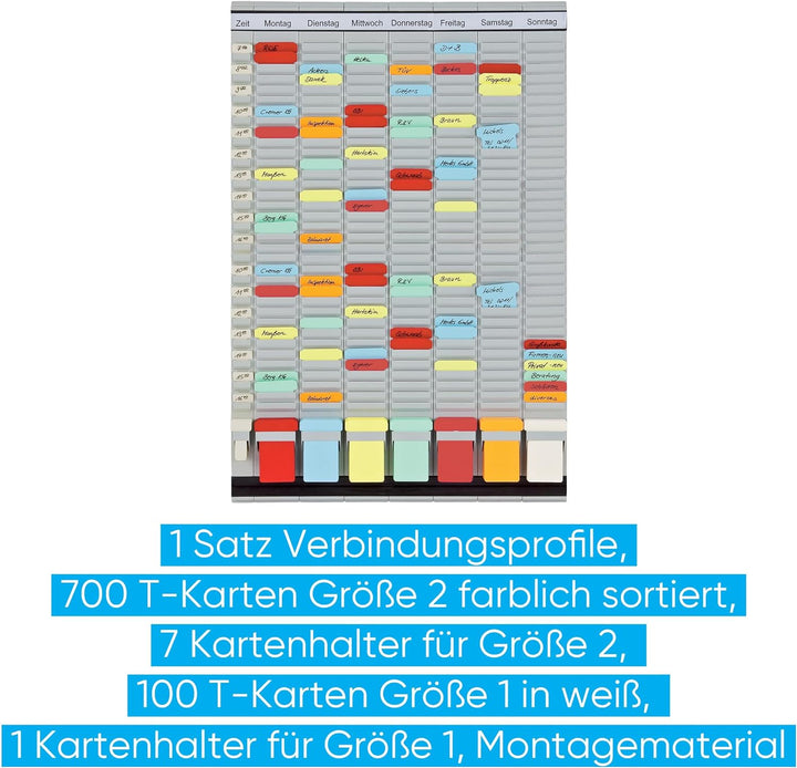 FRANKEN T-Kartentafel 7-Tage Wochenplaner, 47,4 x 78 cm, 7 Träger + 1 Index, 35 Schlitze, PV-SET3 7