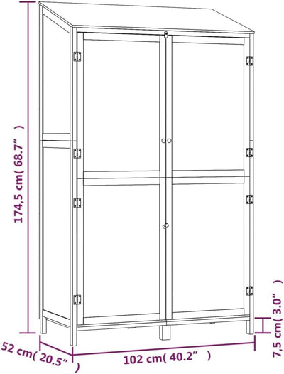 YEZIYIYFOB 102x52x174,5 cm Geräteschuppen Massivholz Tanne Gartenschrank Gartenhaus Holz Gartenschra