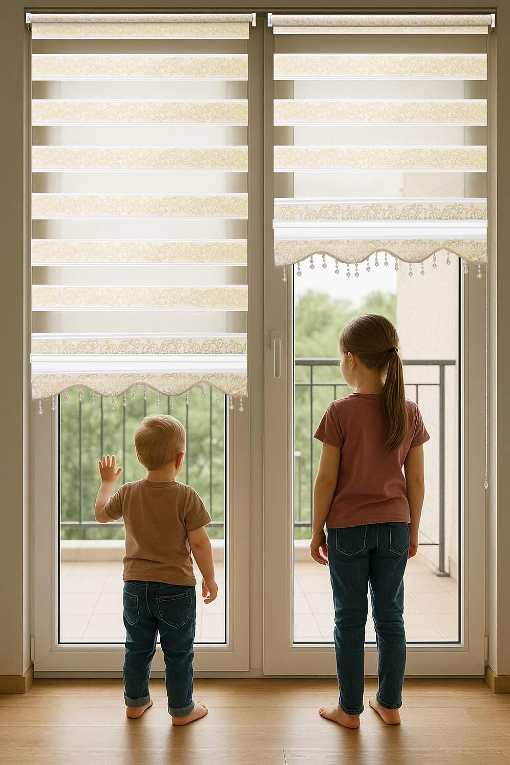 Brillant Doppelrollo Klemmfix ohne Bohren Gold Beige 200 x 70 cm (Länge x Breite) Duorollo Blickdich