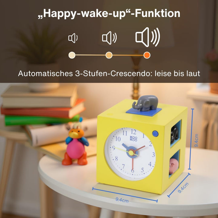 KOOKOO KidsAlarm gelb, Kinderwecker mit 5 Bauernhoftieren und echten Aufnahmen, Gelb